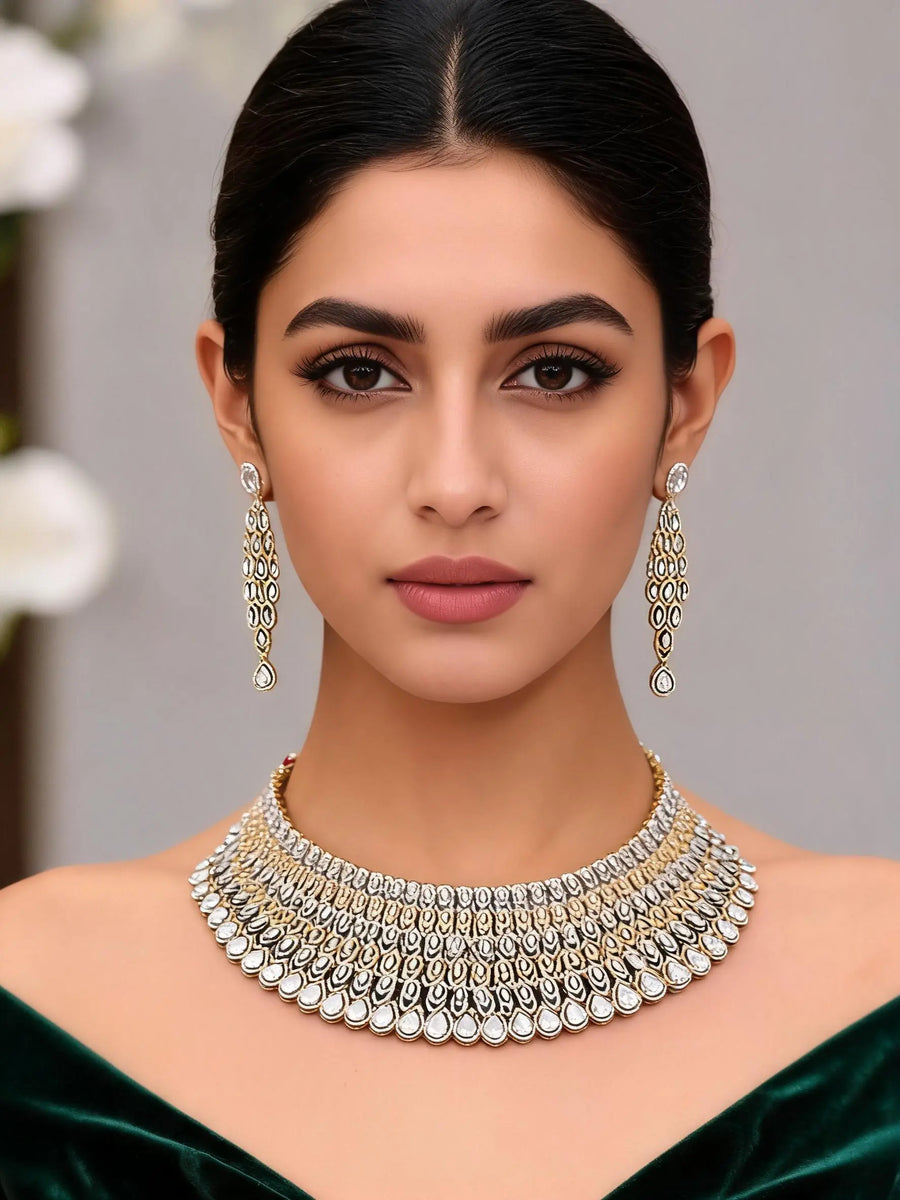 Marquise American Diamond Brass Choker and Earrings Set