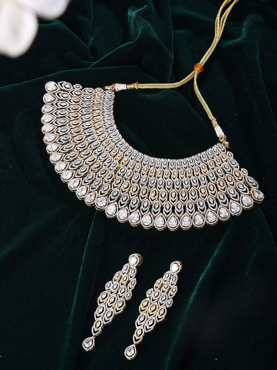Marquise American Diamond Brass Choker and Earrings Set