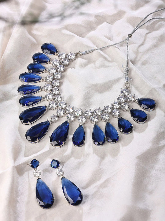 Zircon Teardrop Necklace and Earrings Set in Brass