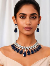 Zircon Teardrop Necklace and Earrings Set in Brass