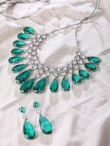Zircon Teardrop Necklace and Earrings Set in Brass