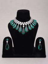 Zircon Teardrop Necklace and Earrings Set in Brass