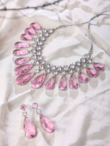 Zircon Teardrop Necklace and Earrings Set in Brass