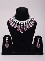 Zircon Teardrop Necklace and Earrings Set in Brass