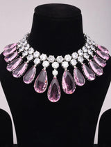 Zircon Teardrop Necklace and Earrings Set in Brass