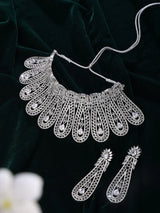 Feather Motif American Diamond Brass Necklace Set