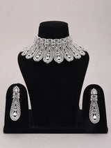 Feather Motif American Diamond Brass Necklace Set