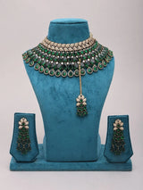 Emerald Green Teardrop Bridal Choker, Earrings and Maang Tikka Set