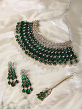Emerald Green Teardrop Bridal Choker, Earrings and Maang Tikka Set