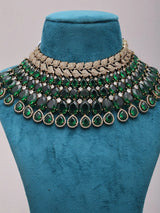 Emerald Green Teardrop Bridal Choker, Earrings and Maang Tikka Set