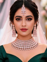 Mint, Pink and White Stone Bridal Necklace and Earrings Set