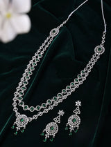Geometric Cut Green Pink and White Stone Necklace and Earrings Set