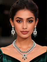 Geometric Cut Green Pink and White Stone Necklace and Earrings Set
