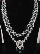 Geometric Cut Green Pink and White Stone Necklace and Earrings Set