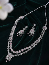 Geometric Cut Green Pink and White Stone Necklace and Earrings Set