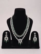 Geometric Cut Green Pink and White Stone Necklace and Earrings Set