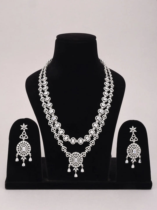 Geometric Cut Green Pink and White Stone Necklace and Earrings Set