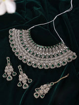 Leaf Motif Stone Set Bridal Necklace Earrings and Maang Tikka
