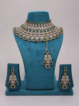 Leaf Motif Stone Set Bridal Necklace Earrings and Maang Tikka