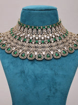Leaf Motif Stone Set Bridal Necklace Earrings and Maang Tikka