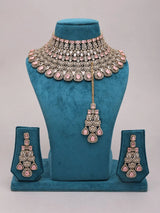 Leaf Motif Stone Set Bridal Necklace Earrings and Maang Tikka