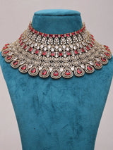 Leaf Motif Stone Set Bridal Necklace Earrings and Maang Tikka