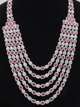 Pink and White Stone Multi Strand Bridal Necklace Set with Maang Tikka