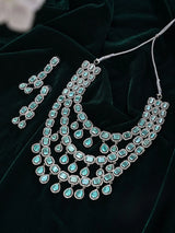 Sea Green Stone Multi Strand Necklace and Earrings Set