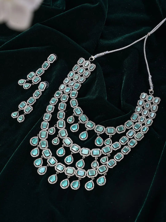 Sea Green Stone Multi Strand Necklace and Earrings Set