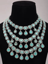 Sea Green Stone Multi Strand Necklace and Earrings Set