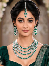 Multi-Strand Square Cut Crystal Necklace Set with Maang Tikka