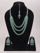 Multi-Strand Square Cut Crystal Necklace Set with Maang Tikka