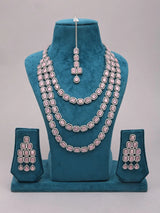 Multi-Strand Square Cut Crystal Necklace Set with Maang Tikka
