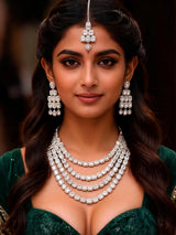 Multi-Strand Square Cut Crystal Necklace Set with Maang Tikka