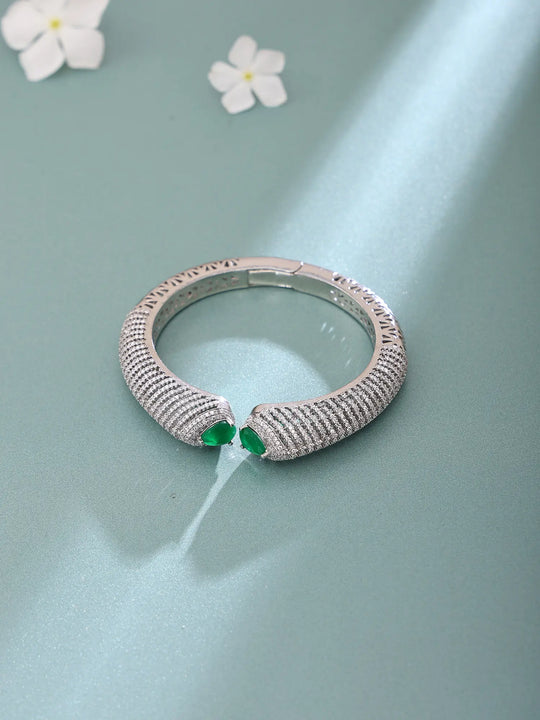 Emerald Green and White Stone Studded Brass Kada Bangle