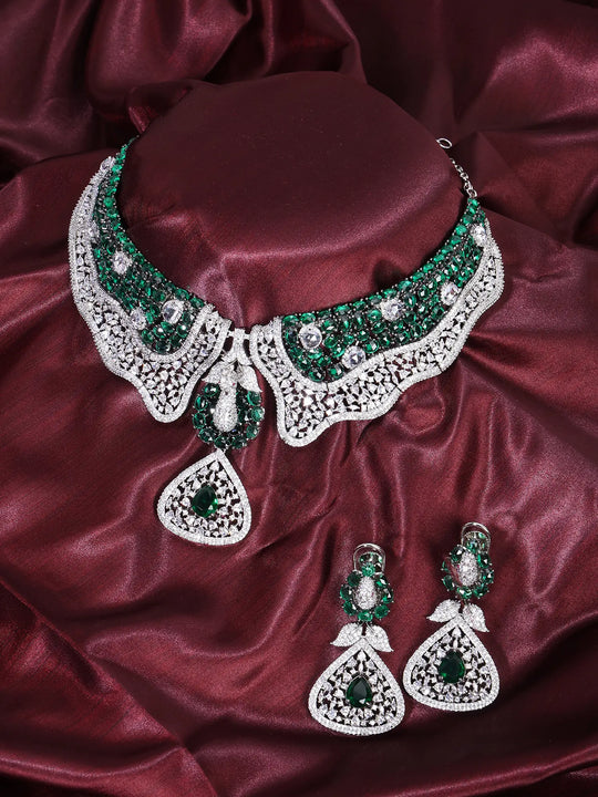 Peacock Meenakari American Diamond Choker Set with Earrings