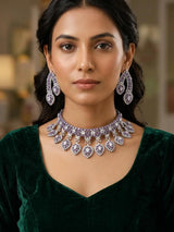 Amethyst Teardrop Cubic Zirconia Brass Necklace Set