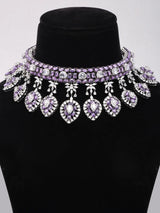 Amethyst Teardrop Cubic Zirconia Brass Necklace Set