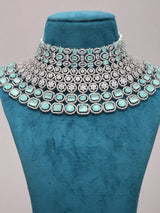 Sea Green and White Stone Studded Bridal Choker and Earrings Set