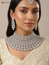 Sea Green and White Stone Studded Bridal Choker and Earrings Set