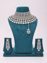 Sea Green and White Stone Studded Bridal Choker and Earrings Set