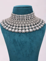 Sea Green and White Stone Studded Bridal Choker and Earrings Set