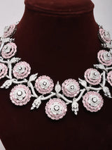 Floral Pink and Sea Green American Diamond Necklace Set