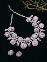 Floral Pink and Sea Green American Diamond Necklace Set