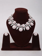 Floral Pink and Sea Green American Diamond Necklace Set