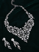 Vine Motif Black and Pink Crystal Necklace Set with Earrings