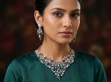 Vine Motif Black and Pink Crystal Necklace Set with Earrings