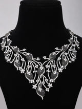 Vine Motif Black and Pink Crystal Necklace Set with Earrings
