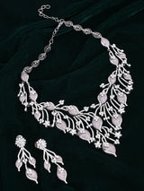 Vine Motif Black and Pink Crystal Necklace Set with Earrings