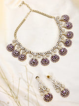 Purple and Sea Green Floral Cubic Zirconia Necklace Set with Earrings